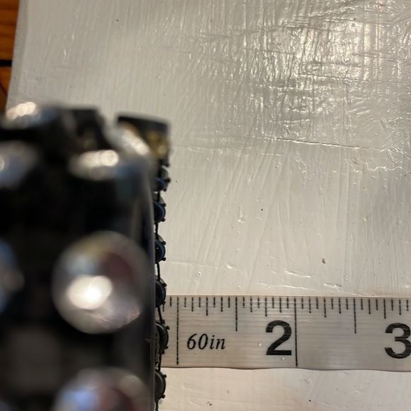 8” Retro 1990s black leather cuff bracelet & 78 bezel set studded crystals - Picture 9 of 9